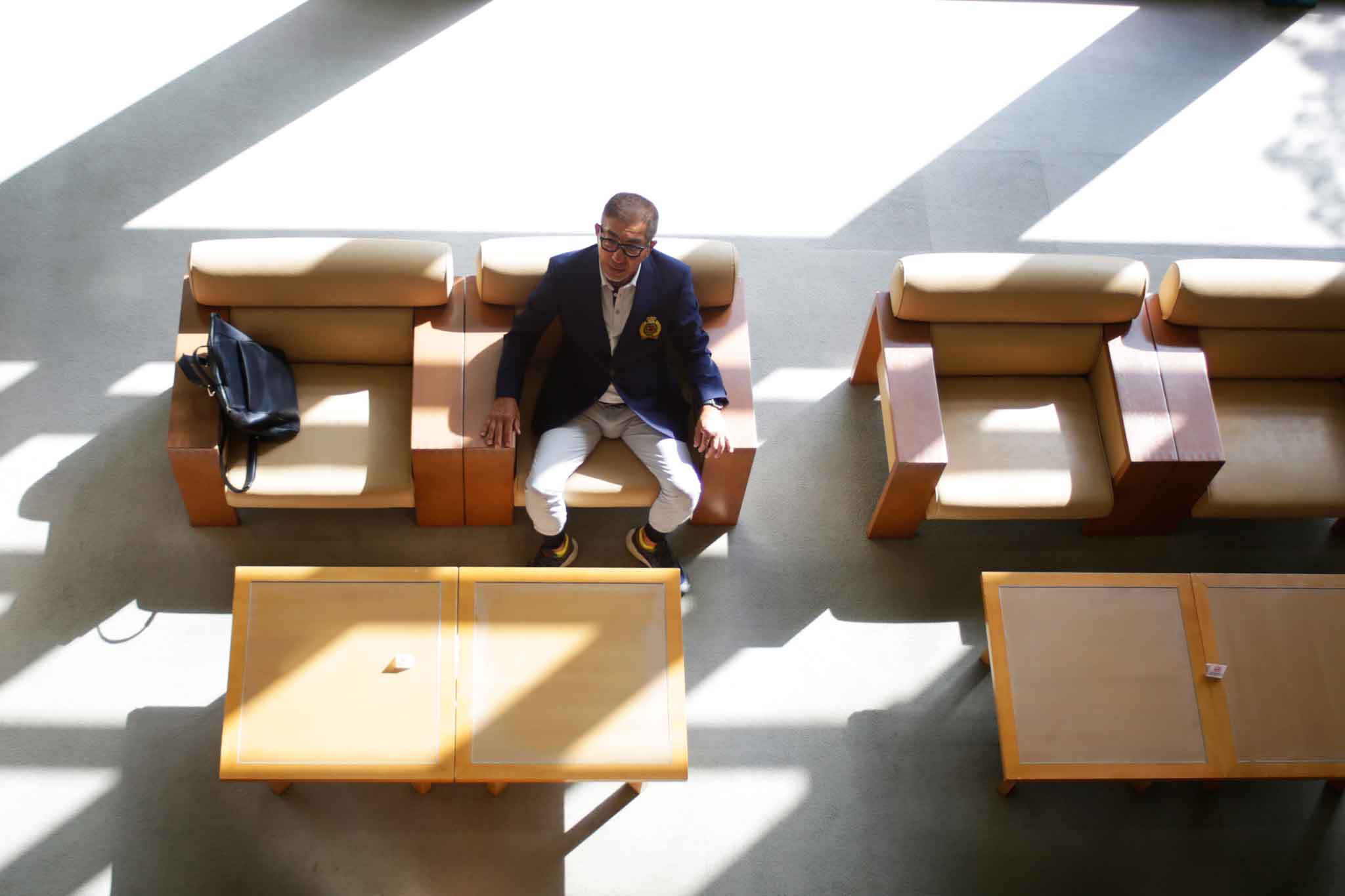 インタビューに答える関西ゴルフサークル セブンエイトの森田雅直さん